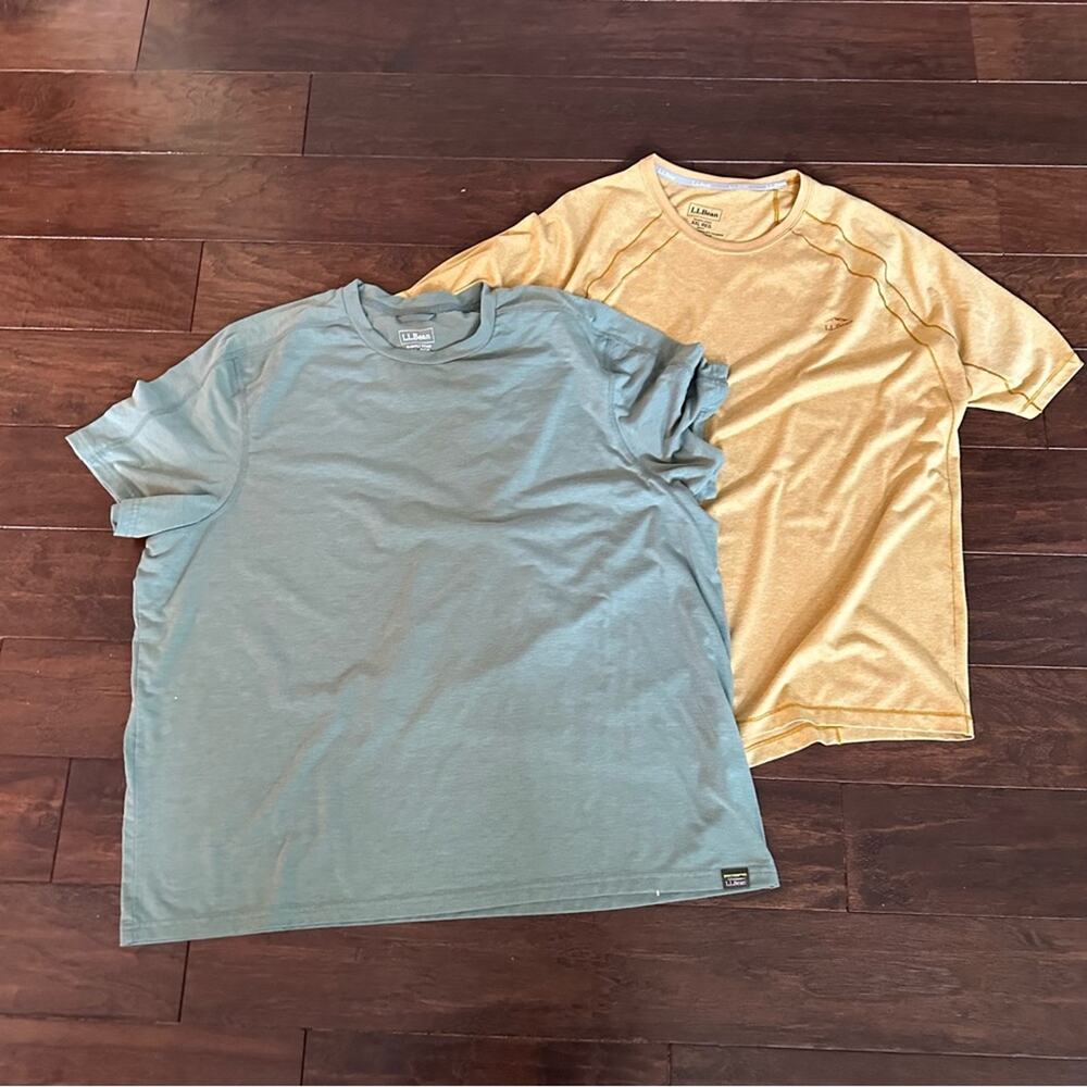 LL Bean Lot of 2 T Shirt Short Sleeve Stretch Tee Active Top Green Yellow XXL